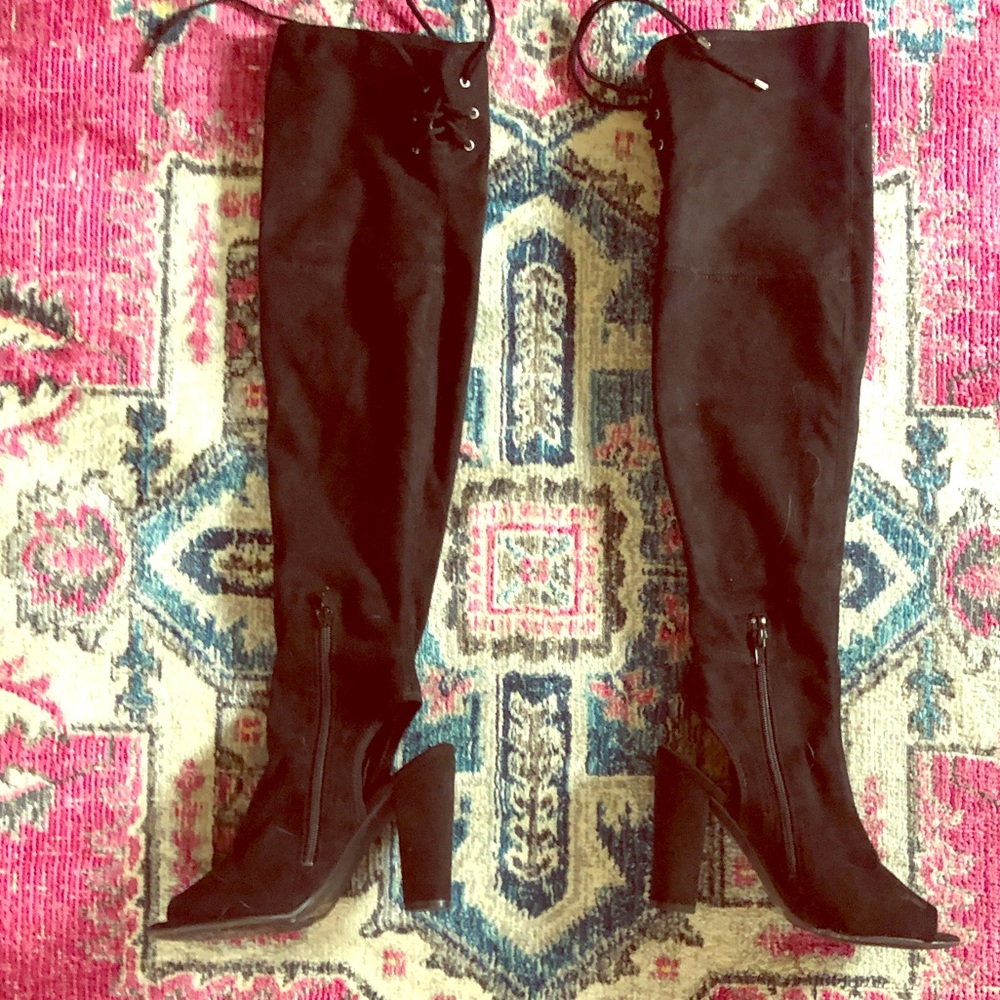 Guess over the knee open toe boots